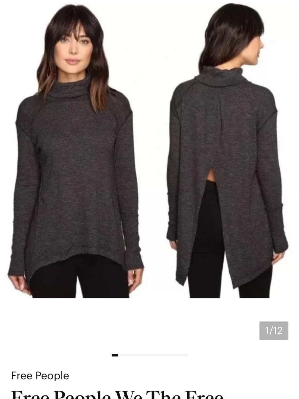 Free People Charcoal Split-Back Turtleneck Sweater